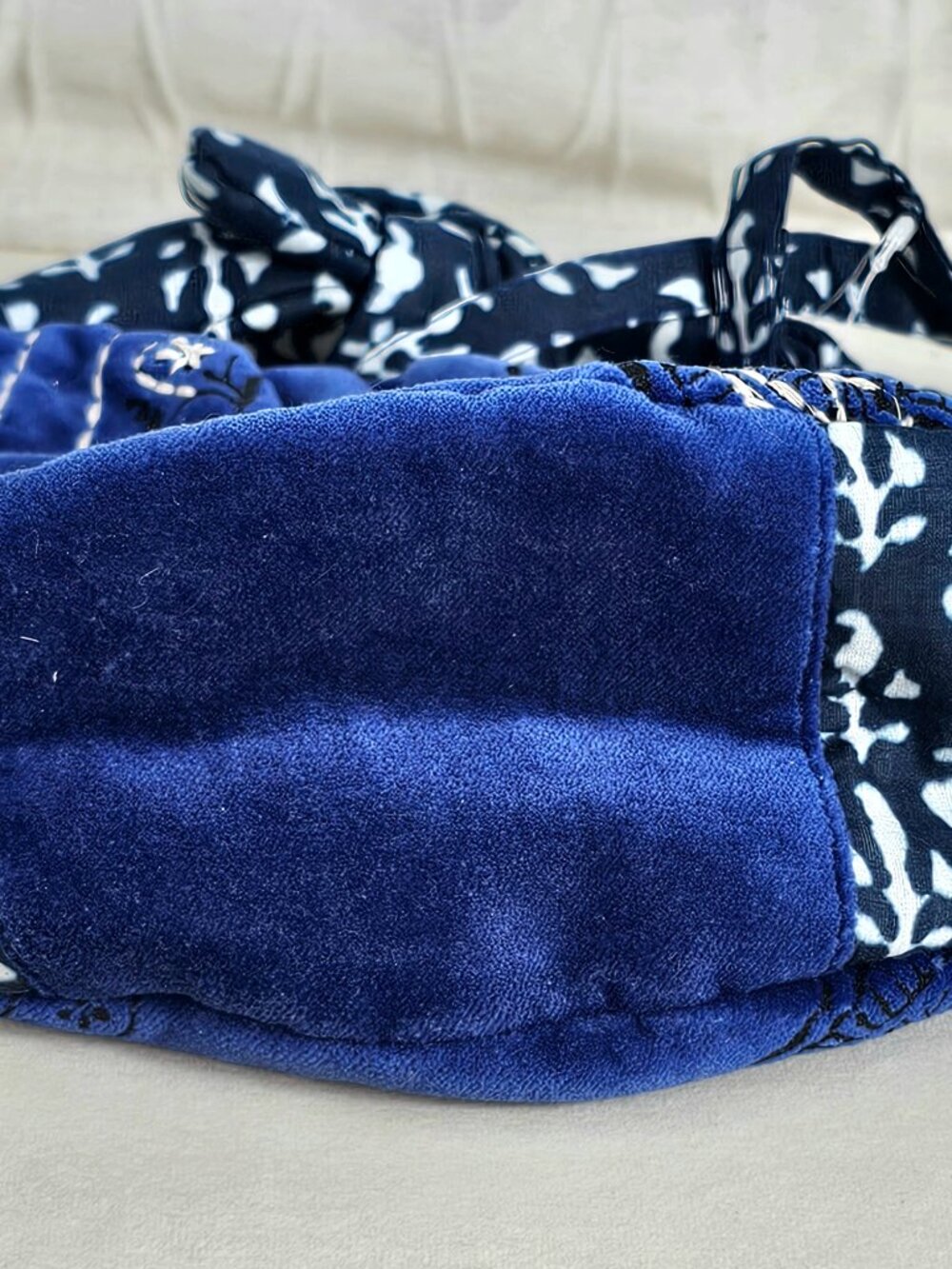Free People Attia Velvet Bag Blue Embroidered Knot Handle NWT Boho Mini Hobo - Picture 11 of 15